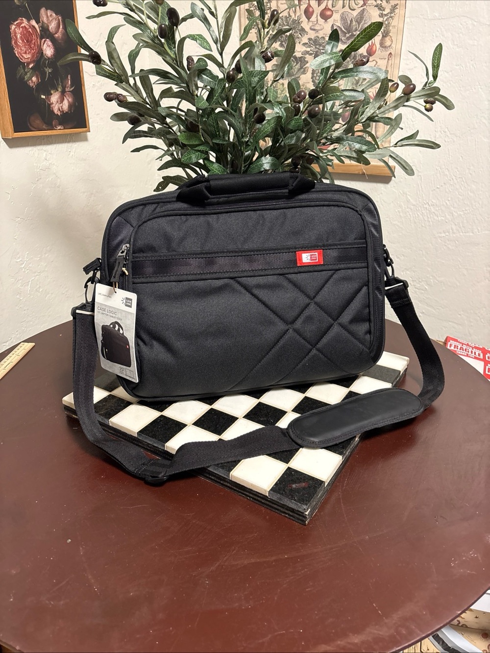 Case Logic Black Quilted Laptop Briefcase with Shoulder Strap